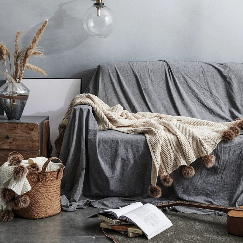 Soft Luxury Chenille Chunky Knit Throw Tassel Blanket