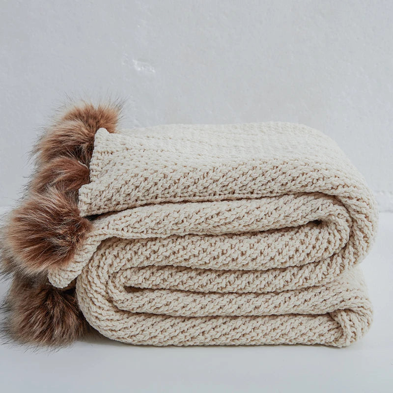 Soft Luxury Chenille Chunky Knit Throw Tassel Blanket