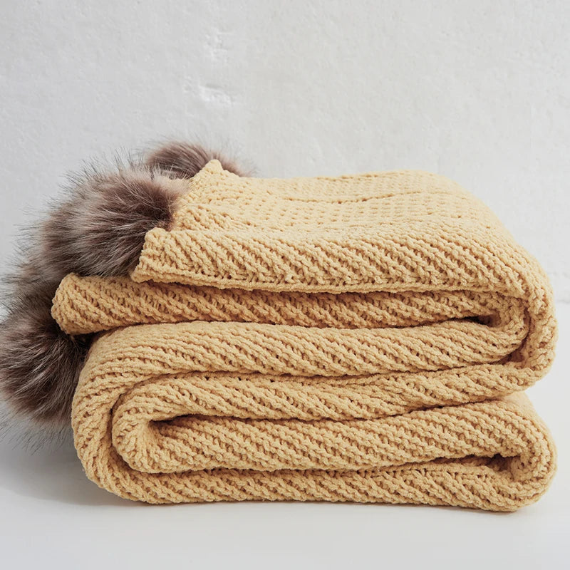 Soft Luxury Chenille Chunky Knit Throw Tassel Blanket