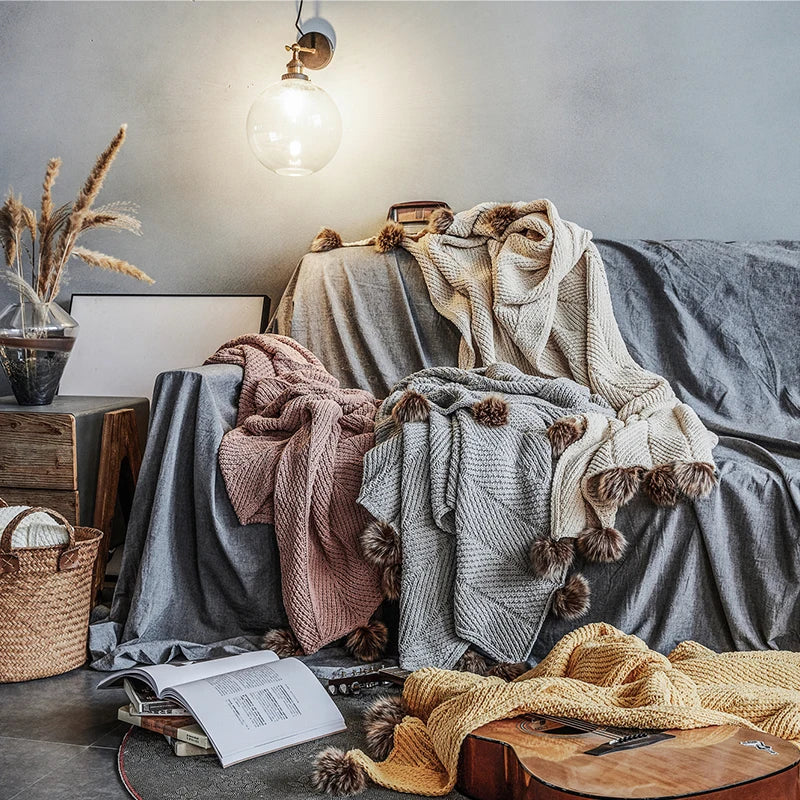 Soft Luxury Chenille Chunky Knit Throw  Tassel Blanket