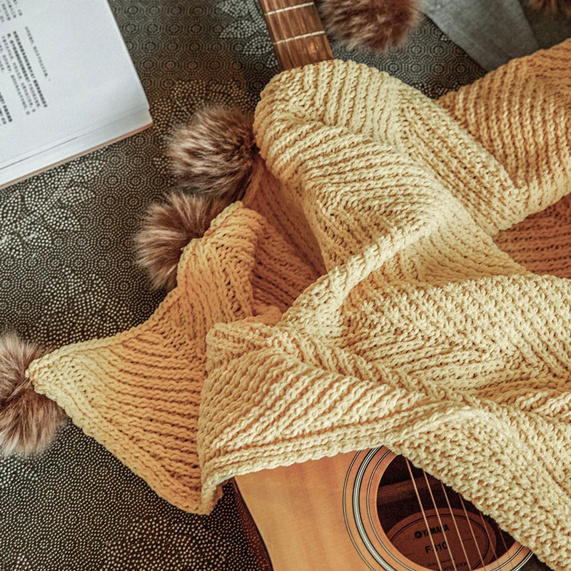 Soft Luxury Chenille Chunky Knit Throw  Tassel Blanket