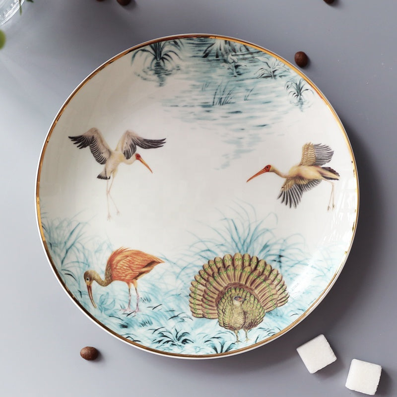 8 Pcs England Luxury Dining Animal Pattern Porcelain Dishes and Plates