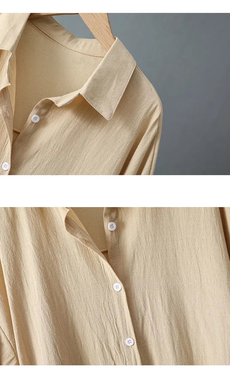 Linen Lapel/Polo Collar Shirt Elastic Waist Swing Dress With Pocket Dress Shirts