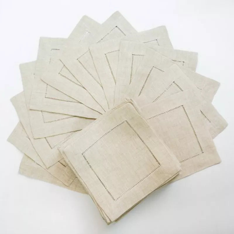 6 Pieces White Hemstitch, Linen Napkins, Cotton Napkin