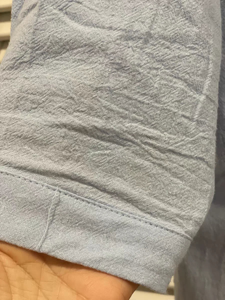 Linen Lapel/Polo Collar Shirt Elastic Waist Swing Dress With Pocket Dress Shirts