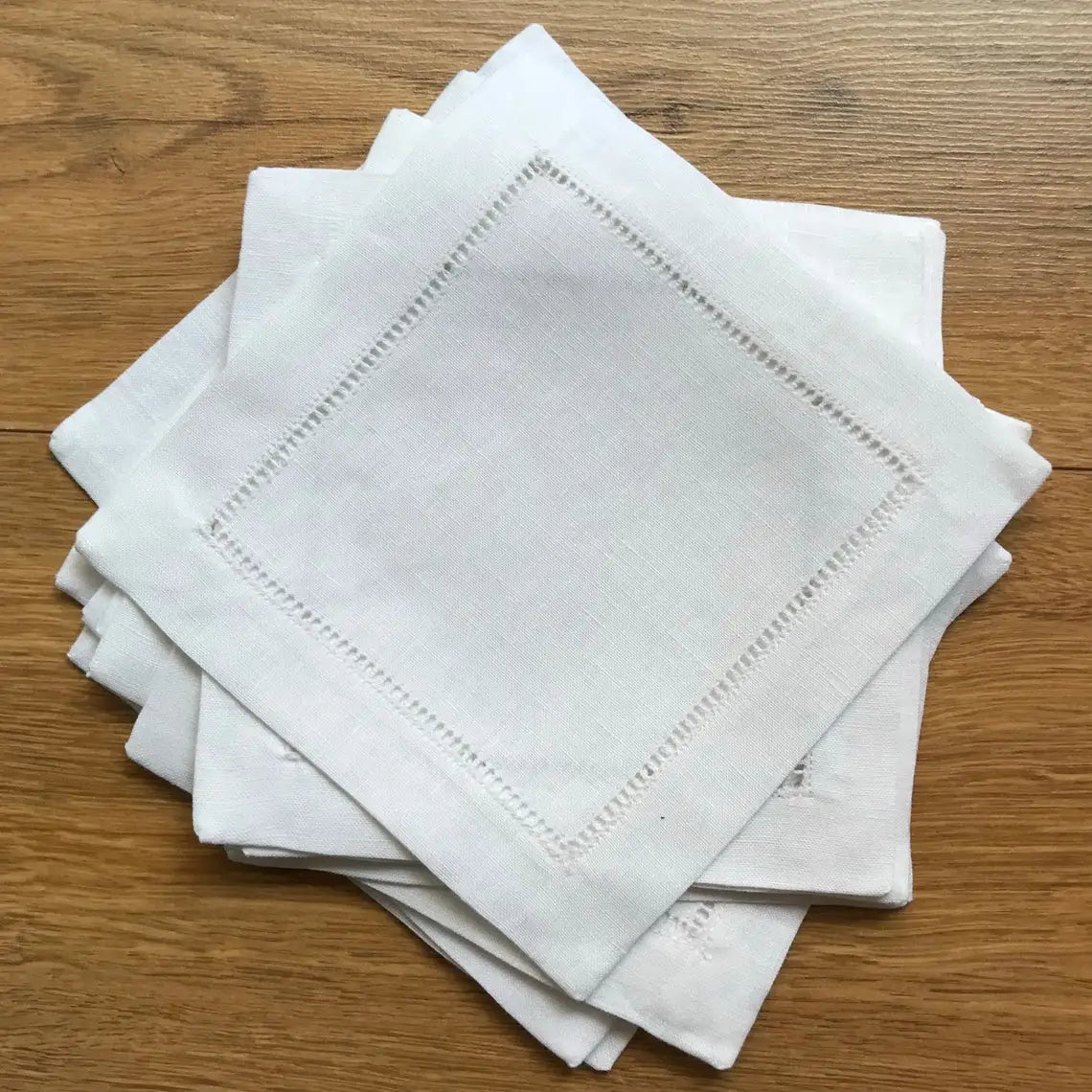 6 Pieces White Hemstitch, Linen Napkins, Cotton Napkin