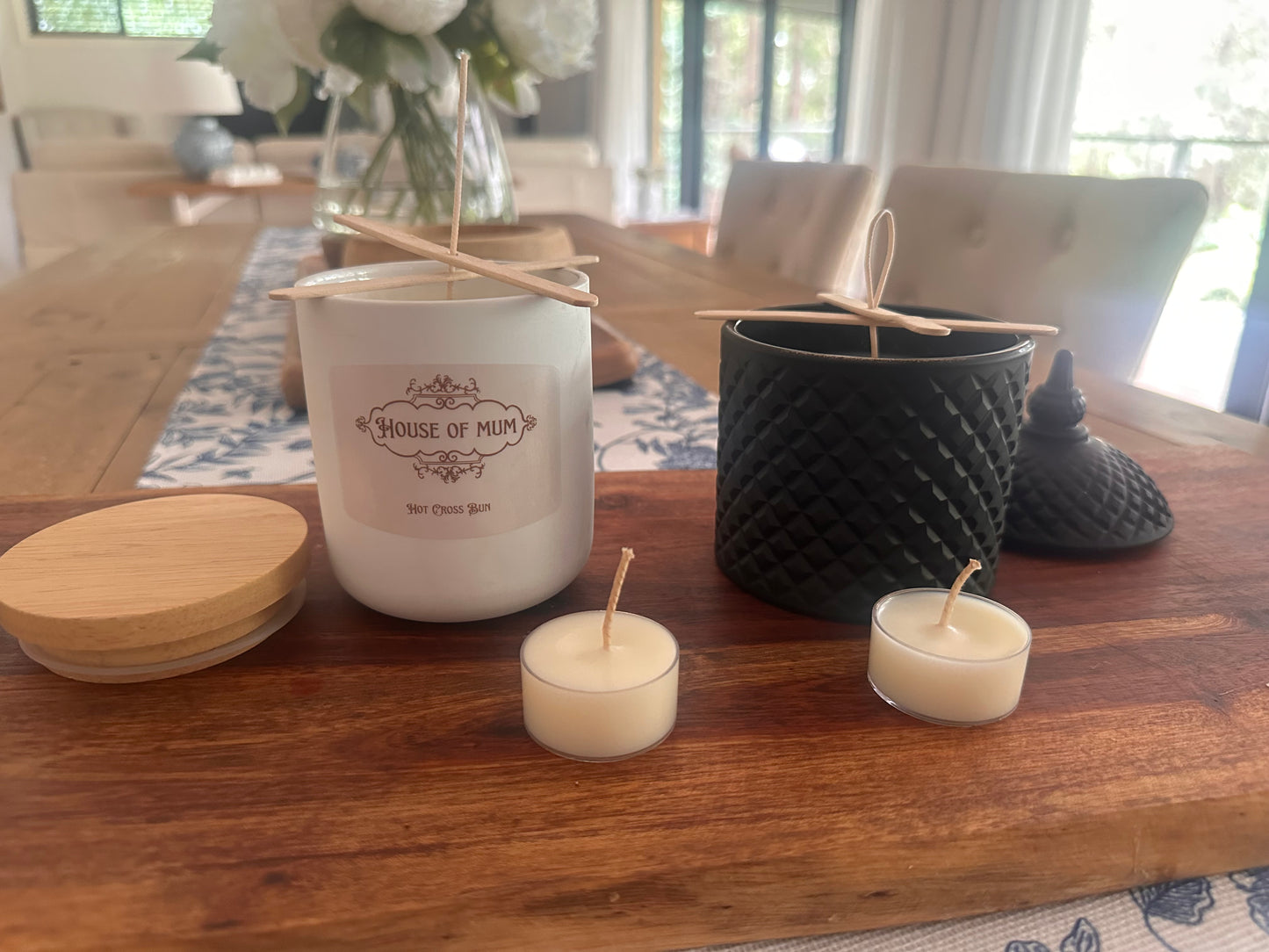 Desert inspired candle collection, butterscotch pudding, salted caramel, hot Cross bun, sugar cookies.